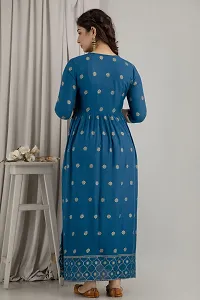 Elegant Teal Printed Rayon Maternity Kurta For Women-thumb1