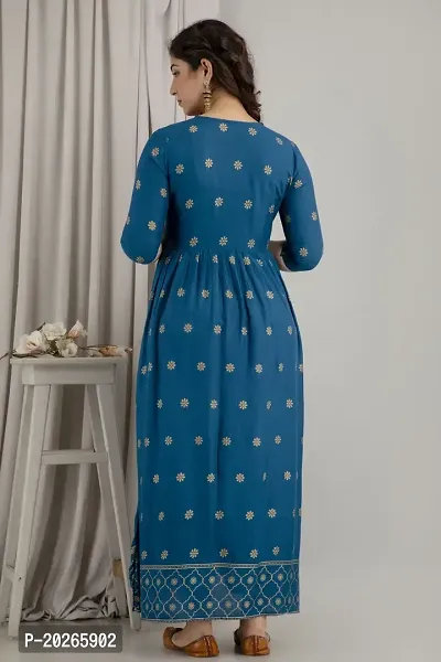 Elegant Teal Printed Rayon Maternity Kurta For Women-thumb2