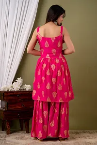 Elegant Pink Printed Viscose Rayon Kurta with Sharara Set For Women-thumb1
