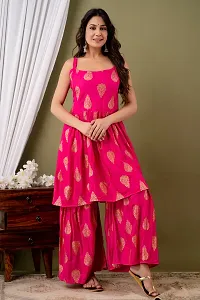 Elegant Pink Printed Viscose Rayon Kurta with Sharara Set For Women-thumb3