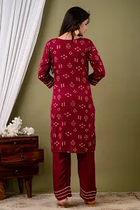 Elegant Maroon Printed Viscose Rayon Kurta with Pant Set For Women-thumb1