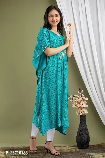 Stylish Kaftan Blue Rayon Kurti For Women