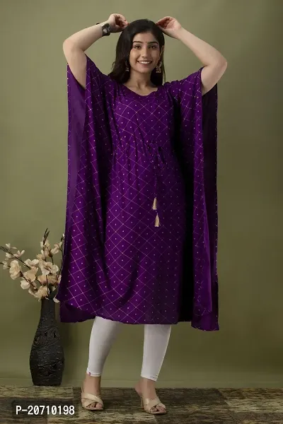 Stylish Kaftan Purple Rayon Kurti For Women