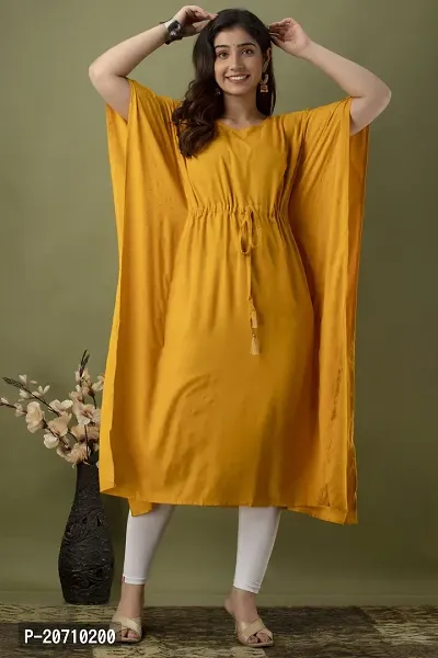 Stylish Kaftan Yellow Rayon Kurti For Women