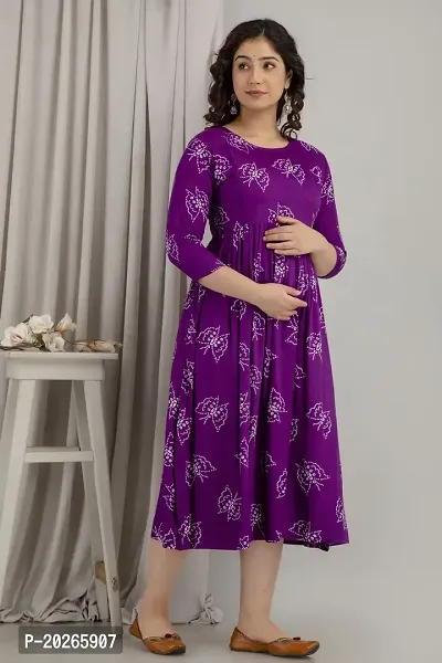 Elegant Purple Printed Rayon Maternity Kurta For Women-thumb0