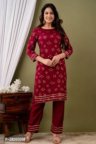 Elegant Maroon Printed Viscose Rayon Kurta with Pant Set For Women-thumb4