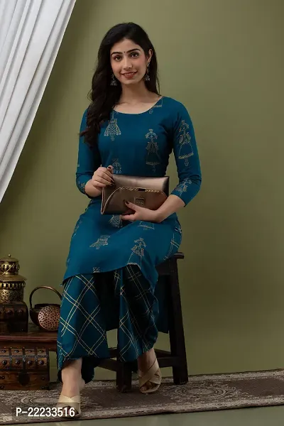 Stylish Blue Rayon Kurta Bottom Set For Women