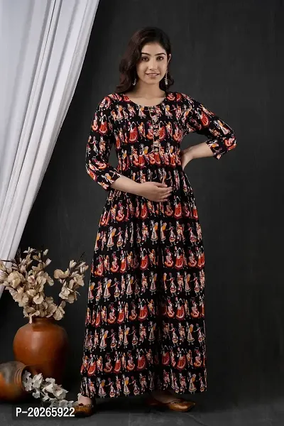 Elegant Black Printed Rayon Maternity Kurta For Women-thumb0