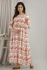 Elegant White Printed Rayon Maternity Kurta For Women-thumb2