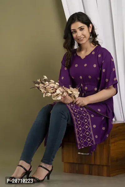 Stylish Kaftan Purple Rayon Kurti For Women-thumb0