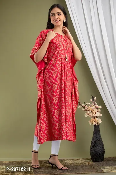 Stylish Kaftan Red Rayon Kurti For Women