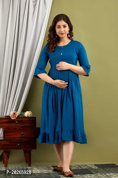 Elegant Teal Solid Rayon Maternity Kurta For Women