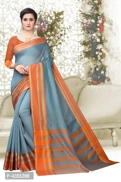 Stylish Cotton Silk Woven Design Saree With Blouse Piece