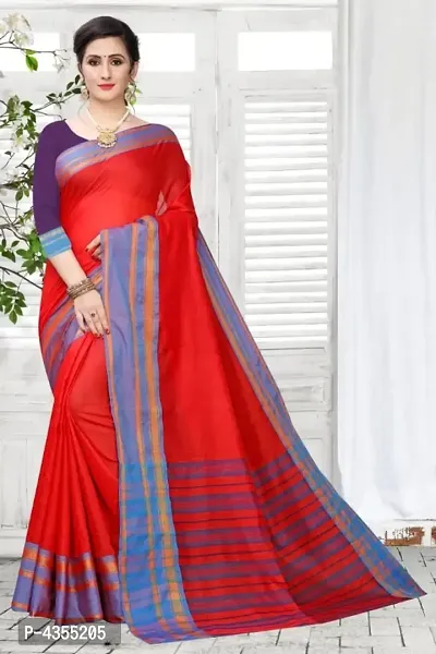 Stylish Cotton Silk Woven Design Saree With Blouse Piece-thumb0