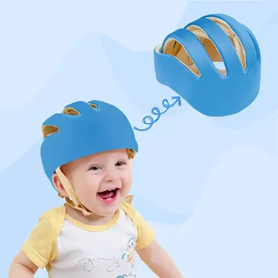Trendy Safety Padded Helmet Baby Head Protector Adjustable Size With Corner Guard Proper Ventilation Sky Blue