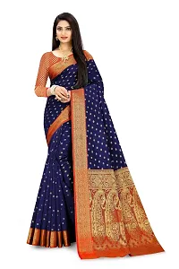 Kitmist Women's Banarasi Jacquard Silk Traditional Saree With Unstitched Blouse Piece Woven Saree (Navy Blue)-thumb3