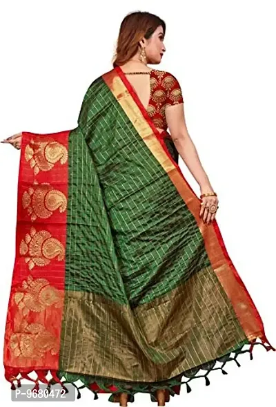 Kitmist Women's Banarasi Jacquard Silk Traditional Saree With Unstitched Blouse Piece Woven Sarees (Juniper Green)-thumb2