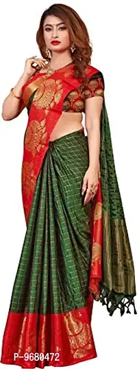 Kitmist Women's Banarasi Jacquard Silk Traditional Saree With Unstitched Blouse Piece Woven Sarees (Juniper Green)-thumb3