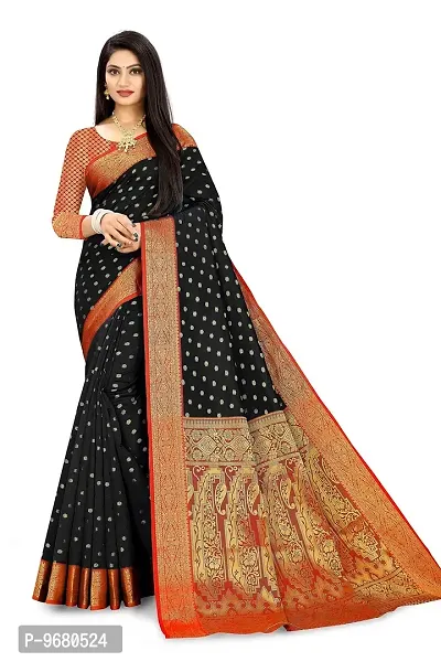 Kitmist Women's Banarasi Jacquard Silk Traditional Saree With Unstitched Blouse Piece Woven Saree (Black)