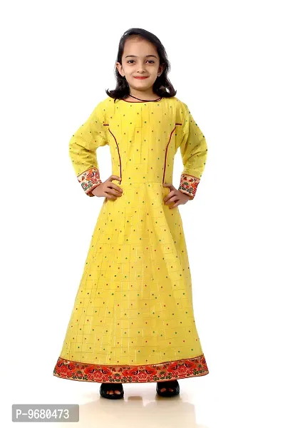 Kitmist Girl's Banarasi Silk Model Maxi Long Dress For Girls Traditional Full Length Anarkali Long Frock For Kids Fullstiched Gaun (1-2 Years (20""), Pistachio) (13-14 Years (34""), Titanium Yellow)-thumb5