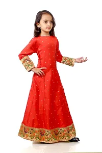 Kitmist Girl's Banarasi Silk Model Maxi Long Dress For Girls Traditional Full Length Anarkali Long Frock For Kids Fullstiched Gaun (3-4 Years (24"), Red)-thumb3