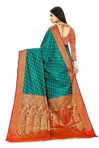 Kitmist Women's Banarasi Jacquard Silk Traditional Saree With Unstitched Blouse Piece Woven Saree (Rama)-thumb1
