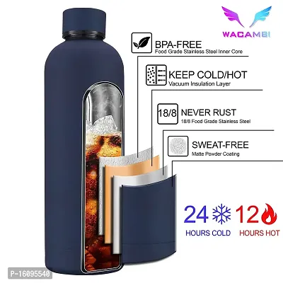Wacambi Double Wall Ss Stainless Steel Sipper Water Bottle 750ml Food Grade 18/8 Ss Vacuum Insulated 24 Hours Hot and Cold Bottle (Midnight Blue)-thumb3