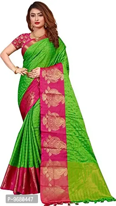 Kitmist Women's Banarasi Jacquard Silk Traditional Saree With Unstitched Blouse Piece Woven Sarees (Light Green)