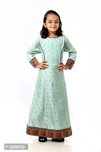 Kitmist Girl's Banarasi Silk Model Maxi Long Dress For Girls Traditional Full Length Anarkali Long Frock For Kids Fullstiched Gaun (1-2 Years (20""), Pistachio) (5-6 Years (26""), Pistachio)-thumb5