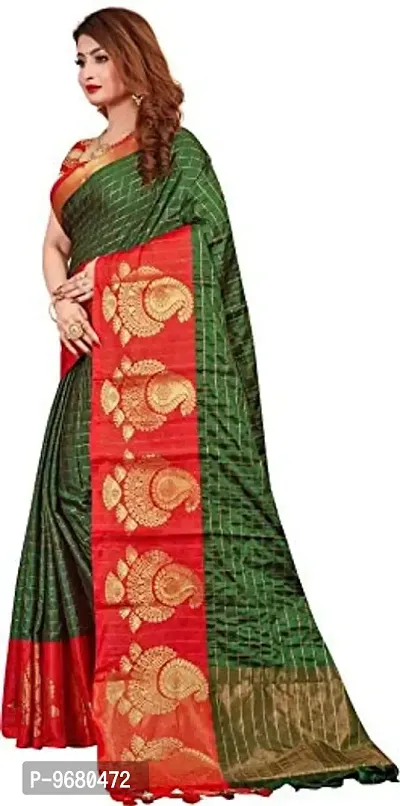 Kitmist Women's Banarasi Jacquard Silk Traditional Saree With Unstitched Blouse Piece Woven Sarees (Juniper Green)-thumb4