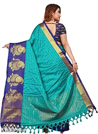 Kitmist Women's Banarasi Jacquard Silk Traditional Saree With Unstitched Blouse Piece Woven Sarees (Sky Blue)-thumb2