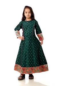 Kitmist Girl's Banarasi Silk Model Maxi Long Dress For Girls Traditional Full Length Anarkali Long Frock For Kids Fullstiched Gaun (1-2 Years (20"), Pistachio) (3-4 Years (24"), Bottle Green)-thumb4