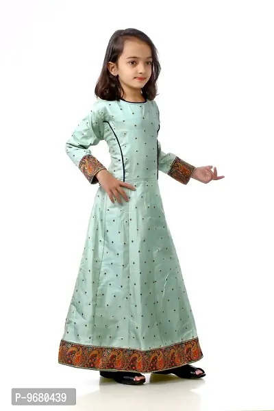 Kitmist Girl's Banarasi Silk Model Maxi Long Dress For Girls Traditional Full Length Anarkali Long Frock For Kids Fullstiched Gaun (1-2 Years (20""), Pistachio) (5-6 Years (26""), Pistachio)-thumb4