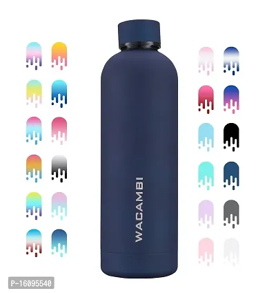Wacambi Double Wall Ss Stainless Steel Sipper Water Bottle 750ml Food Grade 18/8 Ss Vacuum Insulated 24 Hours Hot and Cold Bottle (Midnight Blue)-thumb0
