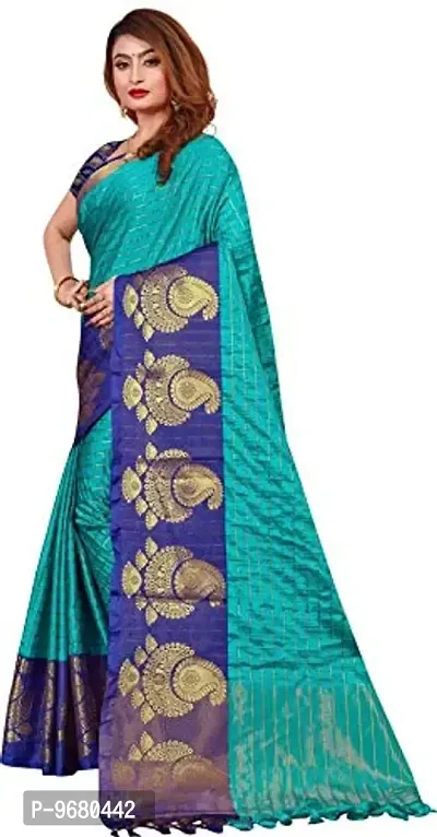 Kitmist Women's Banarasi Jacquard Silk Traditional Saree With Unstitched Blouse Piece Woven Sarees (Sky Blue)-thumb4