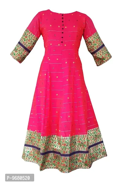 Kitmist Women's Banarasi Silk Anarkali Gown Model One Piece Maxi Long Dress for Girls Traditional Full Length Sungudi Long Frock for Women Readymade Fullstiched Gaun (XX-Large, Rouge Pink)-thumb0