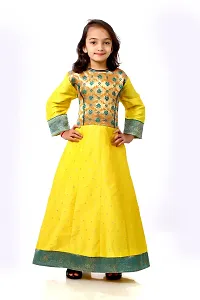 Kitmist Girl's Banarasi Silk Model Maxi Long Dress For Girls Traditional Full Length Anarkali Long Frock For Kids Fullstiched Gaun (3-4 Years (24""), Aureolin Yellow)-thumb4