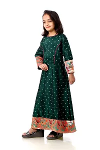 Kitmist Girl's Banarasi Silk Model Maxi Long Dress For Girls Traditional Full Length Anarkali Long Frock For Kids Fullstiched Gaun (1-2 Years (20"), Pistachio) (3-4 Years (24"), Bottle Green)-thumb2