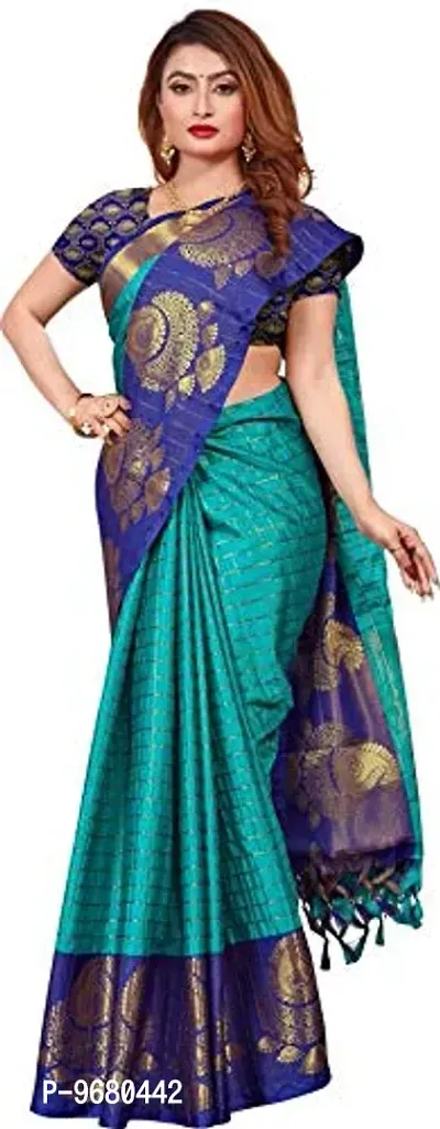 Kitmist Women's Banarasi Jacquard Silk Traditional Saree With Unstitched Blouse Piece Woven Sarees (Sky Blue)-thumb3