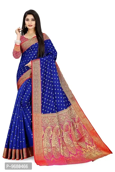 Kitmist Women's Banarasi Jacquard Silk Traditional Saree With Unstitched Blouse Piece Woven Saree (Royal Blue)