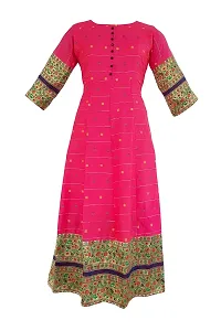Kitmist Women's Banarasi Silk Anarkali Gown Model One Piece Maxi Long Dress for Girls Traditional Full Length Sungudi Long Frock for Women Readymade Fullstiched Gaun (XX-Large, Rouge Pink)-thumb1