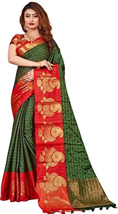 Kitmist Women's Banarasi Jacquard Silk Traditional Saree With Unstitched Blouse Piece Woven Sarees