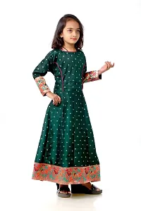 Kitmist Girl's Banarasi Silk Model Maxi Long Dress For Girls Traditional Full Length Anarkali Long Frock For Kids Fullstiched Gaun (1-2 Years (20"), Pistachio) (3-4 Years (24"), Bottle Green)-thumb3