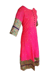 Kitmist Women's Banarasi Silk Anarkali Gown Model One Piece Maxi Long Dress for Girls Traditional Full Length Sungudi Long Frock for Women Readymade Fullstiched Gaun (XX-Large, Rouge Pink)-thumb2