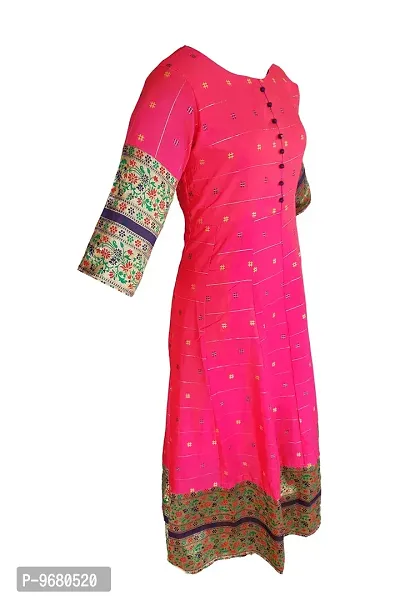 Kitmist Women's Banarasi Silk Anarkali Gown Model One Piece Maxi Long Dress for Girls Traditional Full Length Sungudi Long Frock for Women Readymade Fullstiched Gaun (XX-Large, Rouge Pink)-thumb3