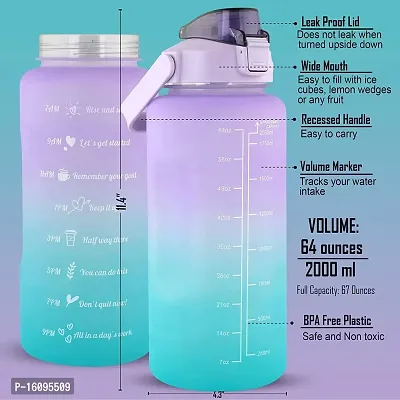 WACAMBI Gym Big Jumbo 2-liter Motivational Water Bottle Sipper 2 Litre Ltr Tritan Plastic Bottle With Time Markings Leakproof Durable Bpa Free Non-toxic For Office, Sports, School-thumb2