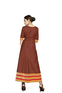 Kitmist Women's Banarasi Silk Gown Model One Piece Maxi Long Dress Traditional Full Length Sungudi Anarkali Long Frock for Women Readymade Fullstitched Gown (Large(40"), Brown)-thumb1