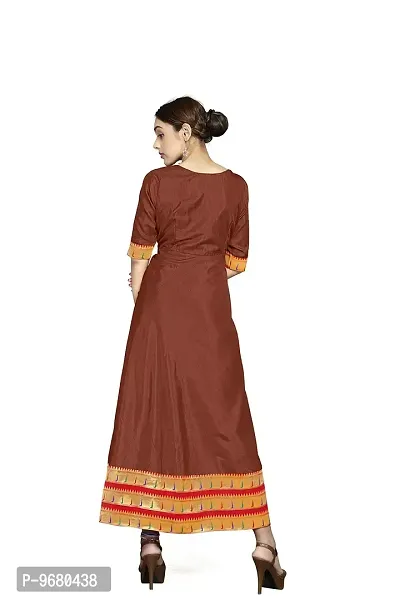 Kitmist Women's Banarasi Silk Gown Model One Piece Maxi Long Dress Traditional Full Length Sungudi Anarkali Long Frock for Women Readymade Fullstitched Gown (Large(40"), Brown)-thumb2