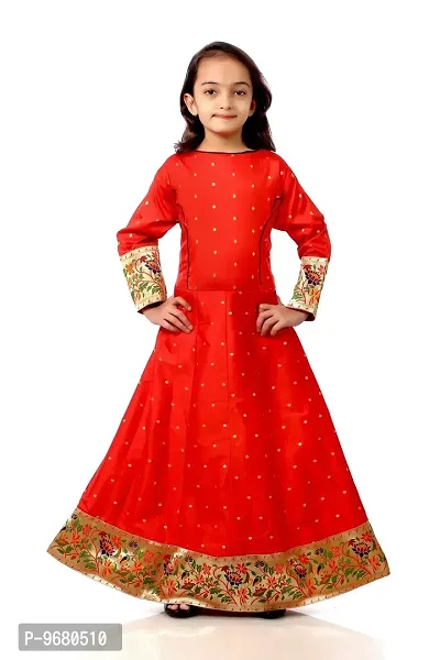 Buy Kitmist Girl s Banarasi Silk Model Maxi Long Dress For Girls Traditional Full Length Anarkali Long Frock For Kids Fullstiched Gaun 1 2 Years 20 Pistachio Online In India At Discounted Prices