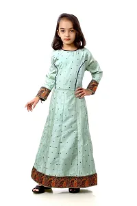 Kitmist Girl's Banarasi Silk Model Maxi Long Dress For Girls Traditional Full Length Anarkali Long Frock For Kids Fullstiched Gaun (1-2 Years (20""), Pistachio) (5-6 Years (26""), Pistachio)-thumb2